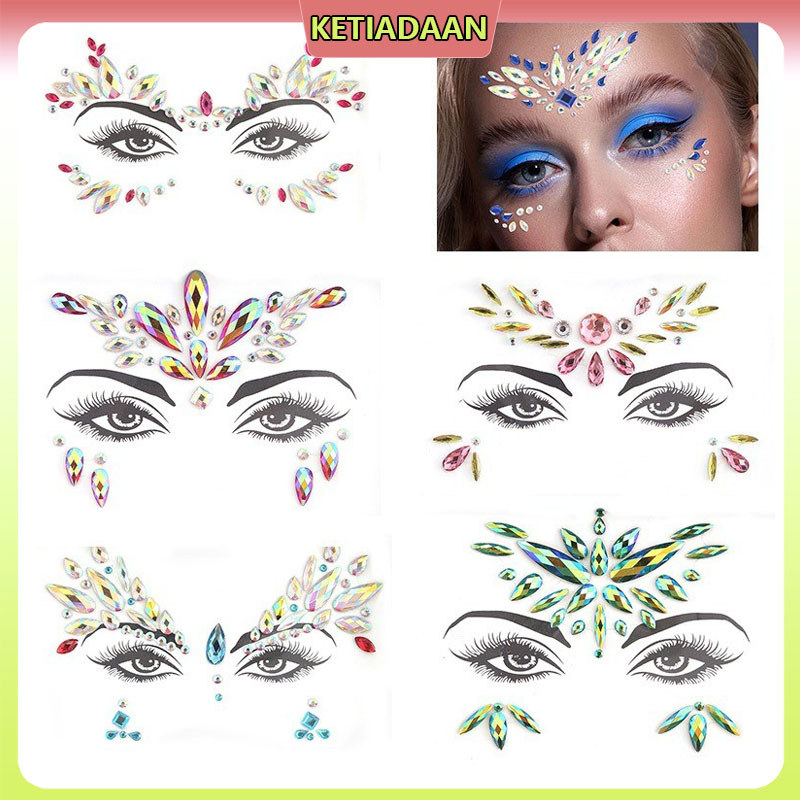 (Ready-COD) Stiker Wajah Berlian Imitasi 3D/Stiker Wajah, Aksesori Pesta/Permata Wajah dan Mata