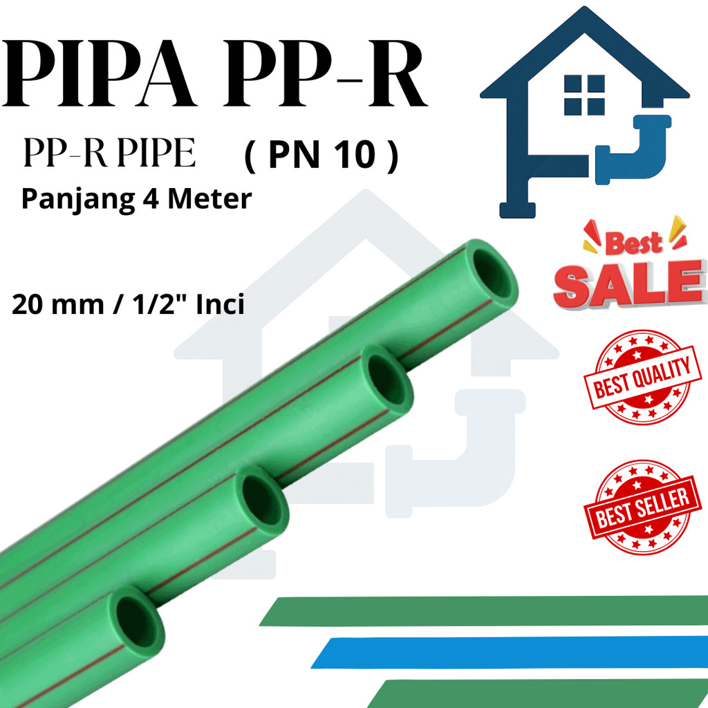 Pipa Air Dingin PPR 1/2" Inch 4 Meter | Pipa PPR PN 10 20mm | Pipa PPR Hijau 0,5 Inch atau 20mm