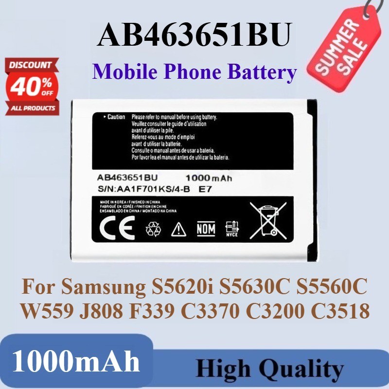 Brand-New AB463651BU 1000mAh Phone Battery For Samsung S5620i S5630C S5560C W559 J808 F339 C3370 C32