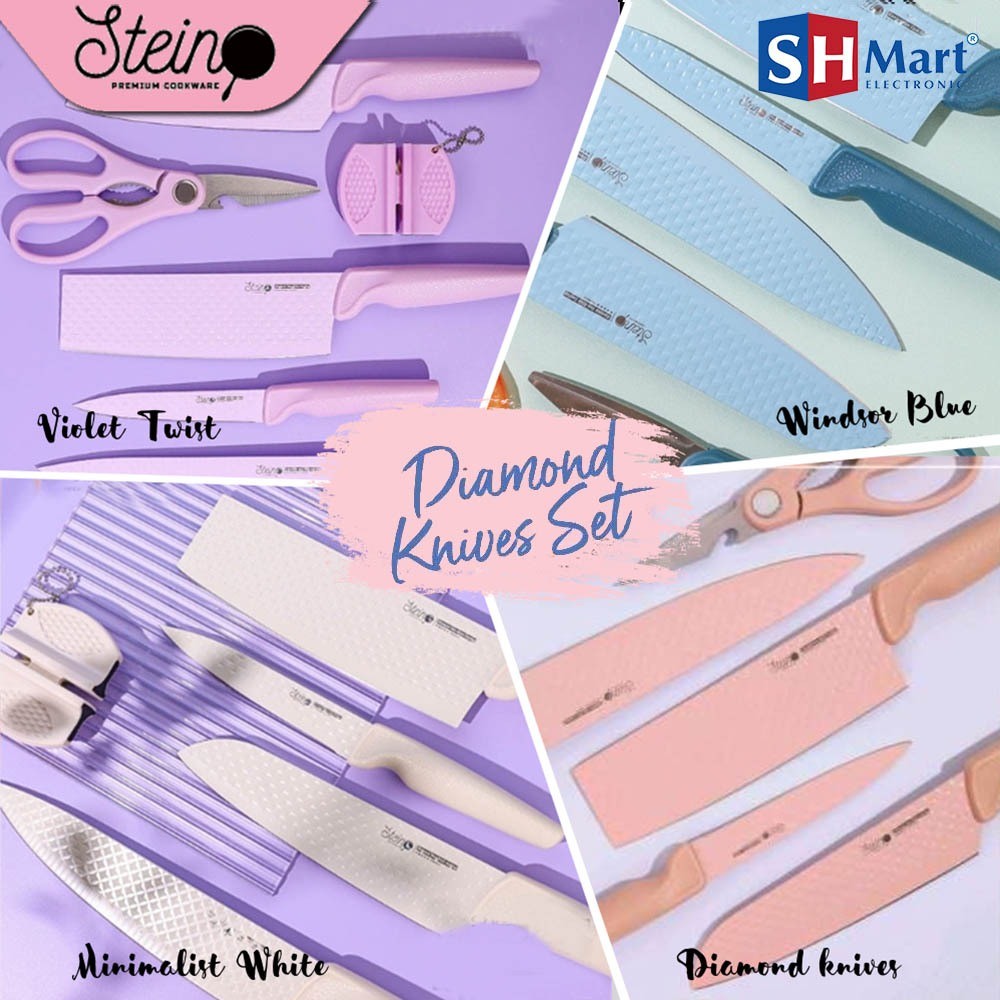 STEINCOOKWARE PISAU DIAMOND KNIFES SET 5 + FREE KNIFE SHARPENER PISAU DAPUR ORIGINAL STEIN COOKWARE
