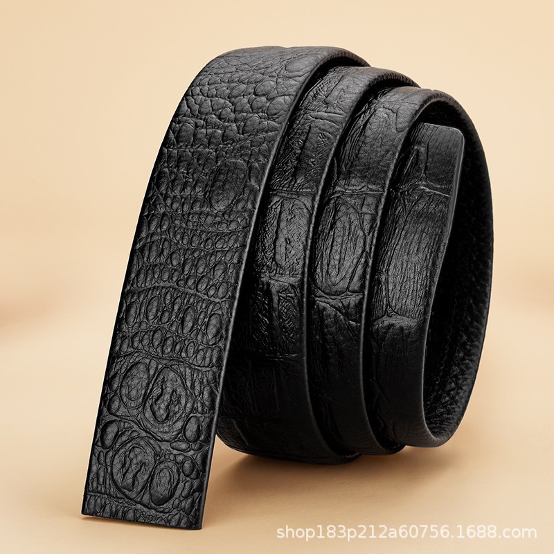 Sabuk tanpa kulit kepala gaya baru untuk pria, sabuk gesper otomatis dari kulit asli