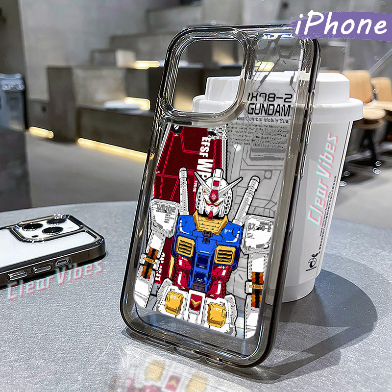 Cool Gundam Glossy PC HardCase iPhone 16 13 15 17 11 12 14 Pro Max Air XR X Xs Cowok Akrilik Casing 