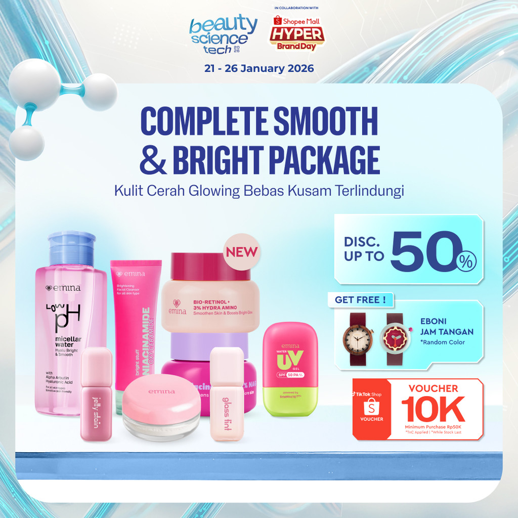 [SPECIAL HYPER BRAND DAY: FREE EBONI JAM TANGAN] Emina Complete Smooth and Bright Package - Paket Le