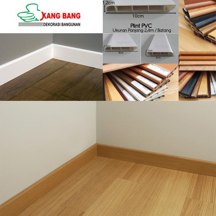 LIST PLINT LANTAI MOTIF KAYU BAHAN PVC SKIRTING PANJANG 2.4M TEBAL 12MM - 6cm, PUTIH POLOS