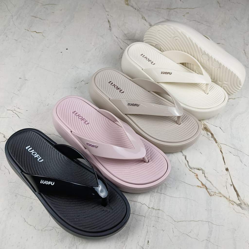 JASHOP LUOFU Sandal Jepit Wedges Jelly Karet Eva Wanita Full Warna E7225-E01