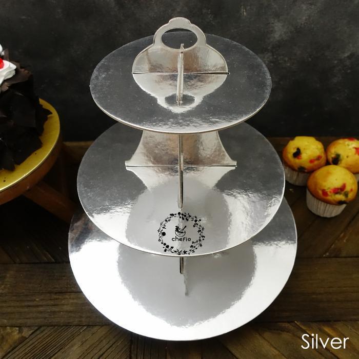 Chefio Cake Tier Paper / Dekorasi Kue Pesta / Standing CupCake Kertas - Silver