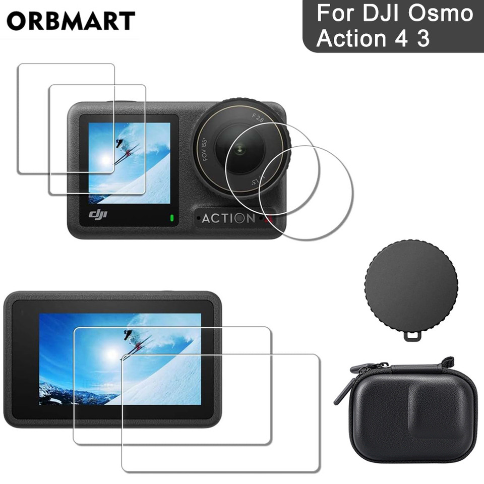 For DJI Osmo Action 4 3 Screen Protector Tempered Glass Film Lens Cover Cap Bag Case for DJI Action 