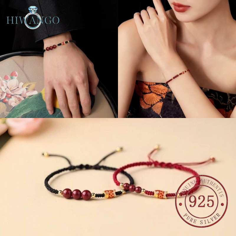 HIWANGO Gelang Emas 18K Baru Untuk Wanita Tali Merah Tenun Pasangan