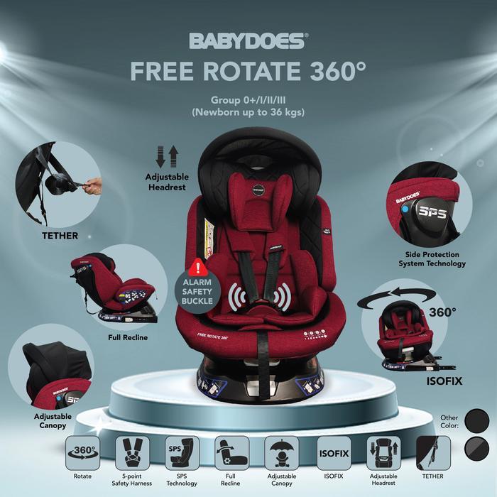 BABYDOES CARSEAT CH 8749 FREE ROTATE 360 - RED