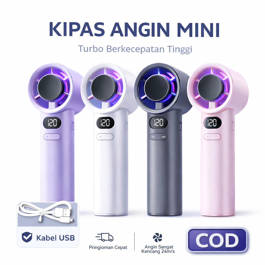 COD Kipas Angin Mini Portable Turbo High Speed 16500RPM | USB Handheld Fan 120 Level Angin Kencang d