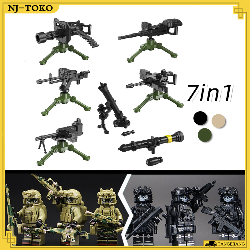 7 in 1 7PCS Aksesoris Senjata Mainan Militer Senjata Brick Minifigure Serial Tentara