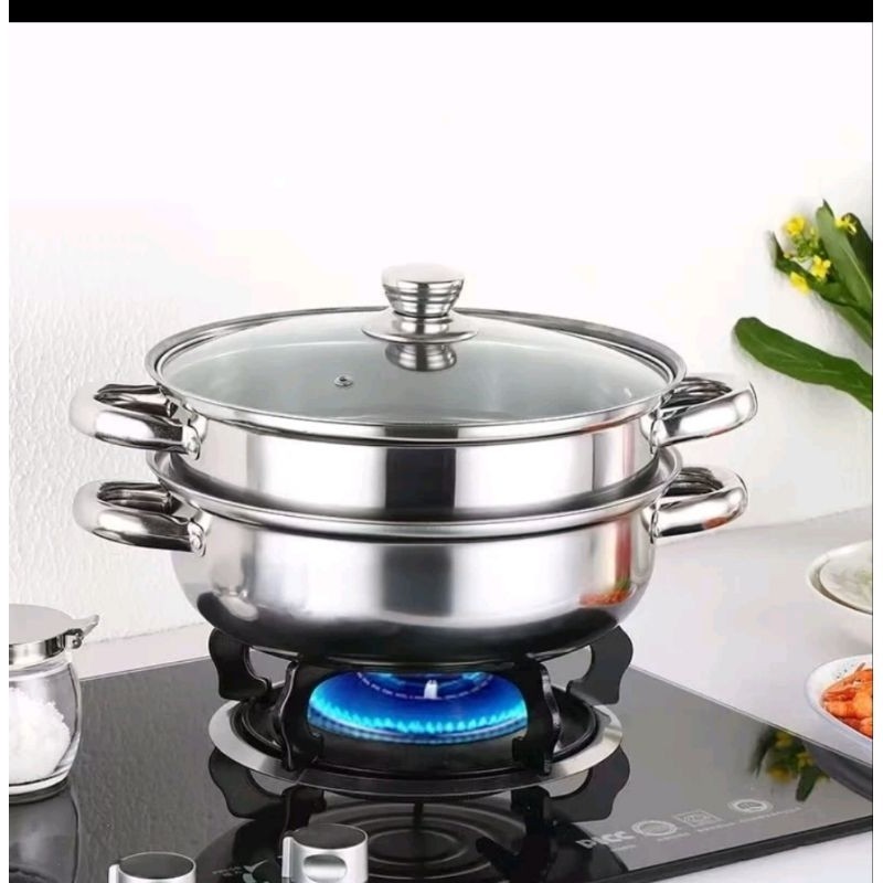 Panci Kukus 2 Tingkat | Panci Double Steamer Stainless