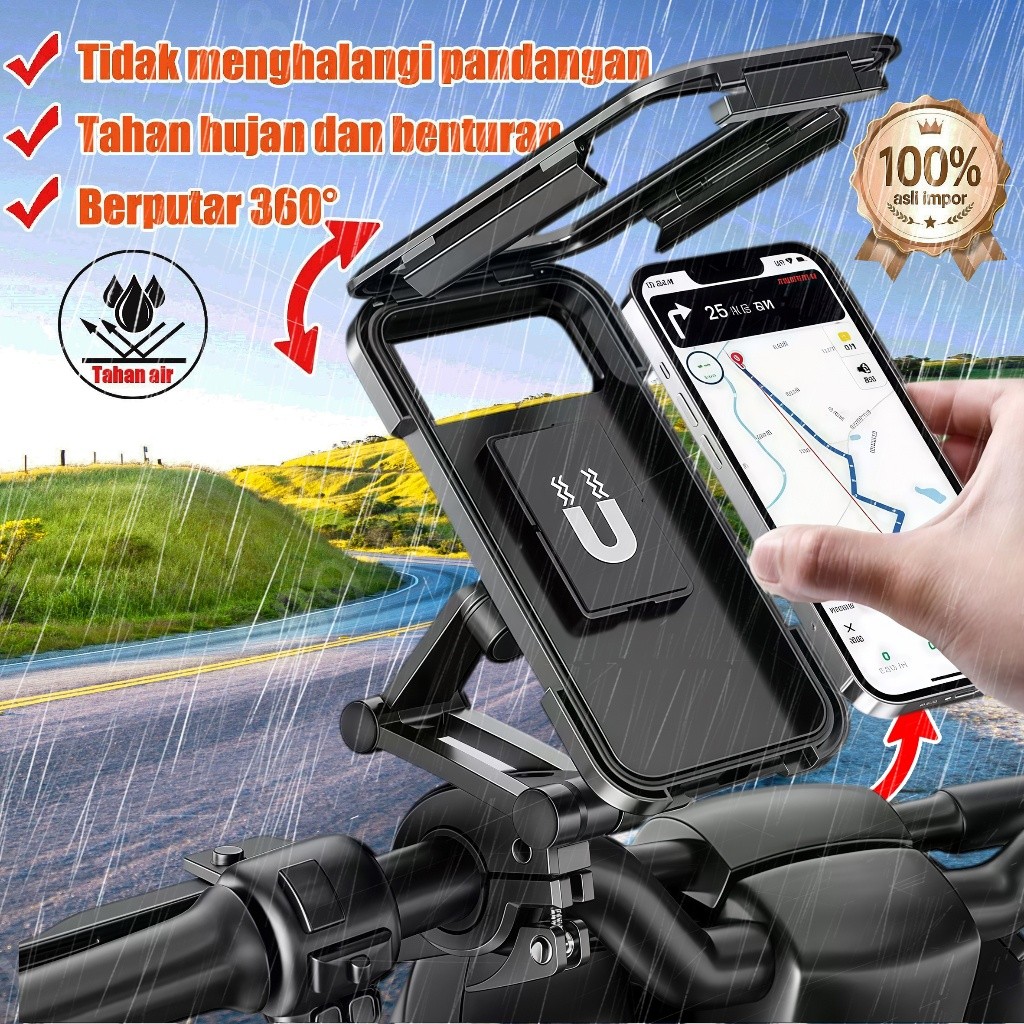 (wow03) phone holder motor waterproof stand holder hp motor besi anti getar anti air anti maling tem