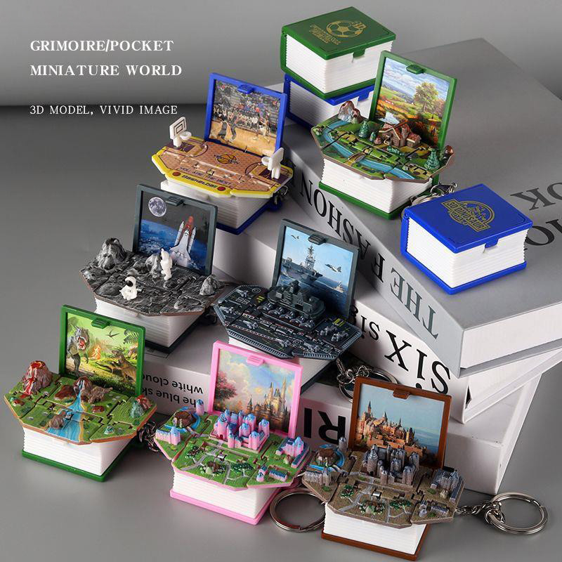 Mini 3D Book Folding Book Sports Chrismas Scene Keychain Educational Toys Miniatures Gift Toys Decor