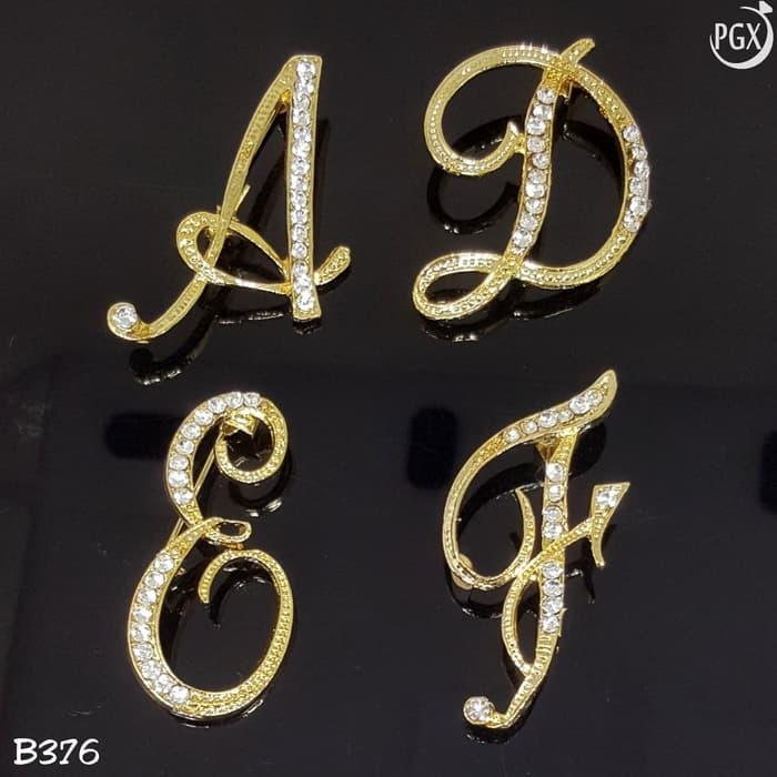 NEW Bros Huruf Inisial Nama Aksess Hijab Jilbab - B376 NEW - Gold, Tulis Huruf