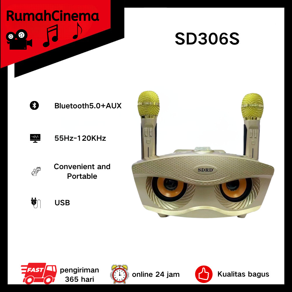 [RumahCinema] SDRD SD 306 SPEAKER KARAOKE BLUETOOH SDRD SD306 DENGAN 2 MICROPHONE WIRELESS