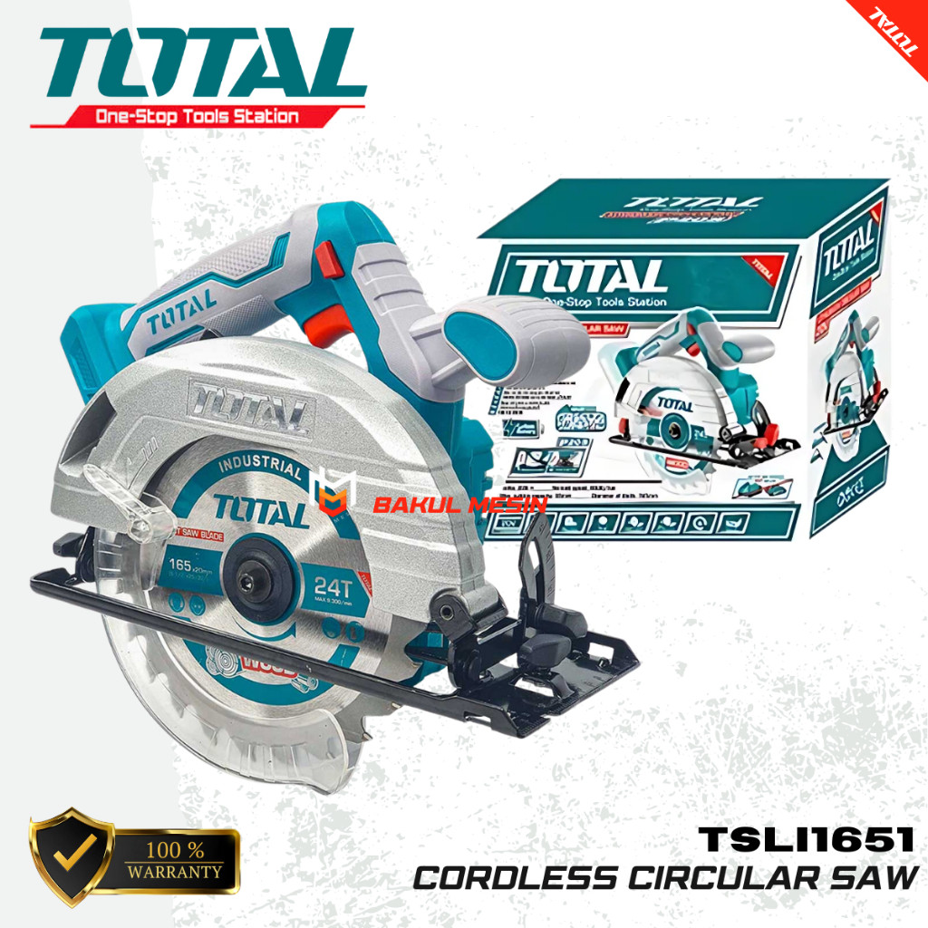 TOTAL TSLI1651 cordless circular saw mesin gergaji kayu baterai 165mm