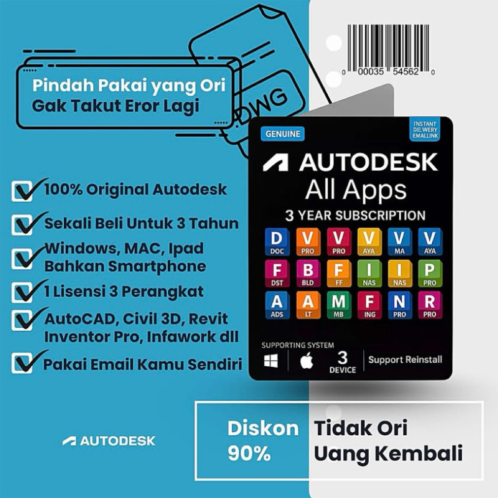 Lisensi Autodesk All Apps 2026 – Resmi 1  & 3 Tahun (Single User) Inc. (Autocad,AutocadLT, Revit, Fu
