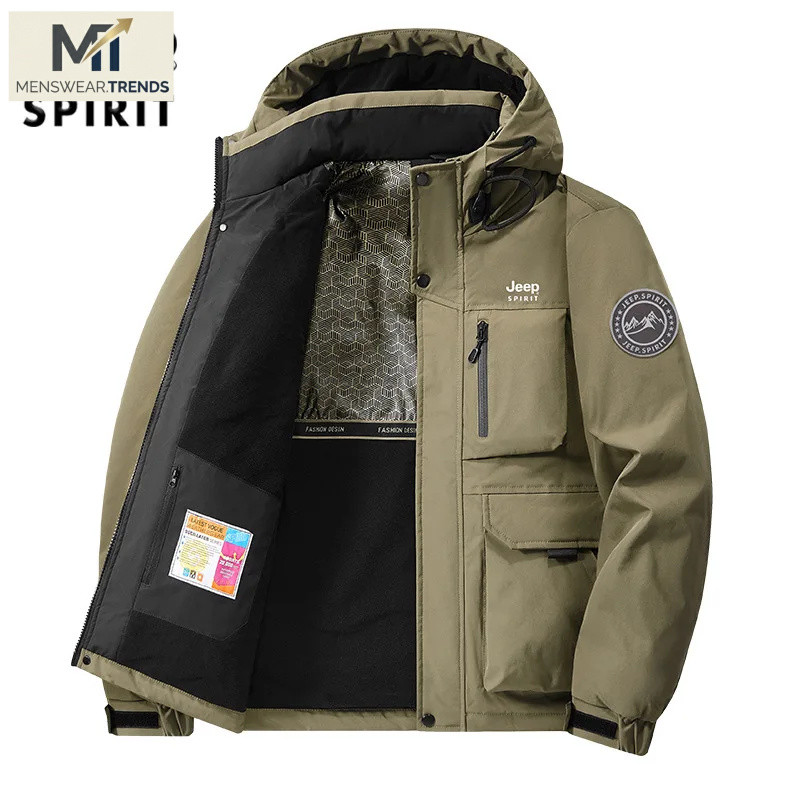 Jacket Jeep Spirit  Men's Autumn and Winter Hooded Outdoor Casual Fashion Workwear Warm Coat Clothes