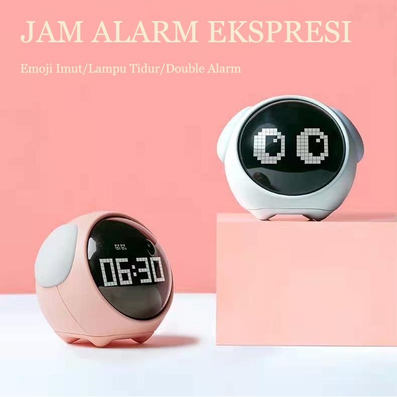 Jam Alarm emoji lucu Ekspresi Imut lampu tidur Jam Weker hadiah pacar kado anak LUCU
