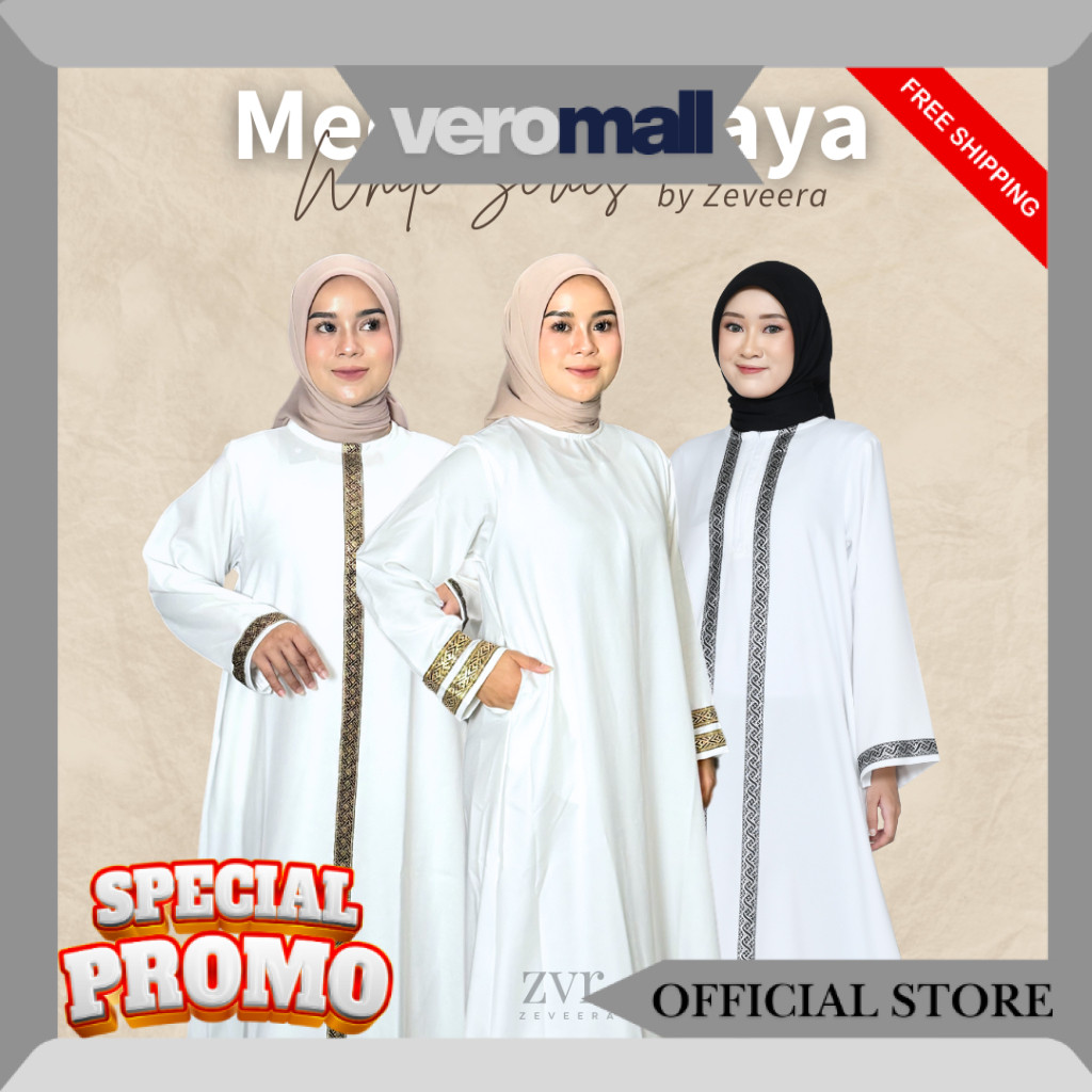 Zeveera Medina Abaya All White Series | Dress Gamis Syari Umroh Shakila Premium RV