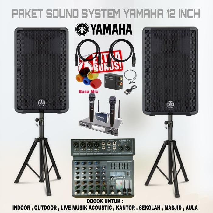 PAKET SOUND SYSTEM SPEAKER YAMAHA DBR 12 INCH AKTIF MIXER 6 CHANNEL USB BLUETOOTH MIC WIRELESS ORIGI