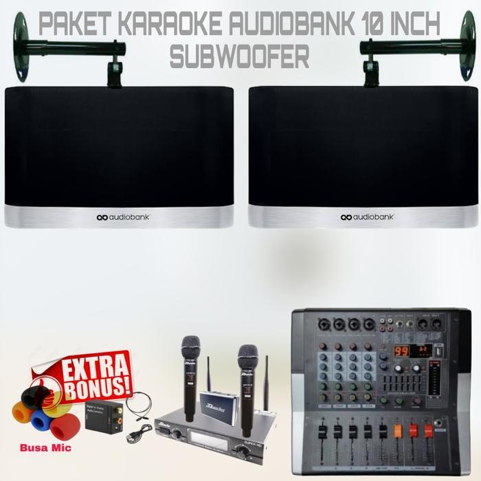 PAKET SOUND SYSTEM KARAOKE LIVE MUSIK SPEAKER AUDIOBANK 10 INCH POWER MIXER USB BLUETOOTH ORIGINAL