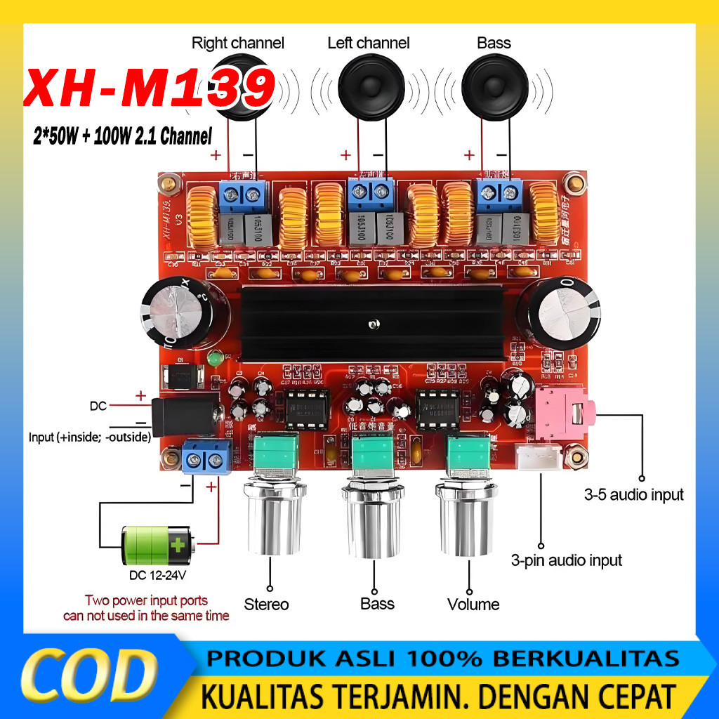 Power Amplifier TPA3116D2 2.1 CH 2x50W+100W Subwoofer XH-M139 Digital Audio Board Original 12V-26V D