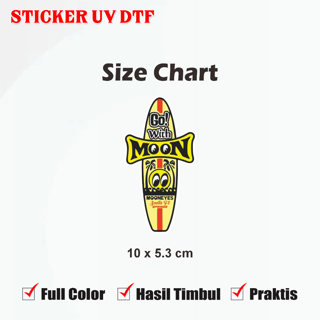 Sticker Mooneyes Surfboard  Glossy 10cm Stiker Motor Helm Retro LV/Up UV DTF Multi Stiker