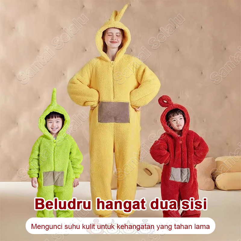 BAJU KOSTUM ONESIE PIYAMA TELETUBBIES TINKY WINKY DIPSY LALA POO KIGURUMI COSPLAY PESTA dewasa anak 