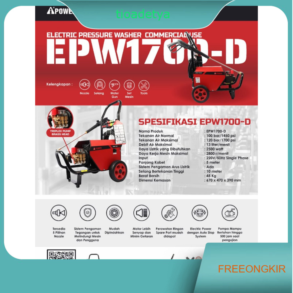 Jet Cleaner ELECTRIC IPOWER EPW1700-D PROQUIP MACH2800 / High Pressure Washer EPW 1700 - Jet Cleaner