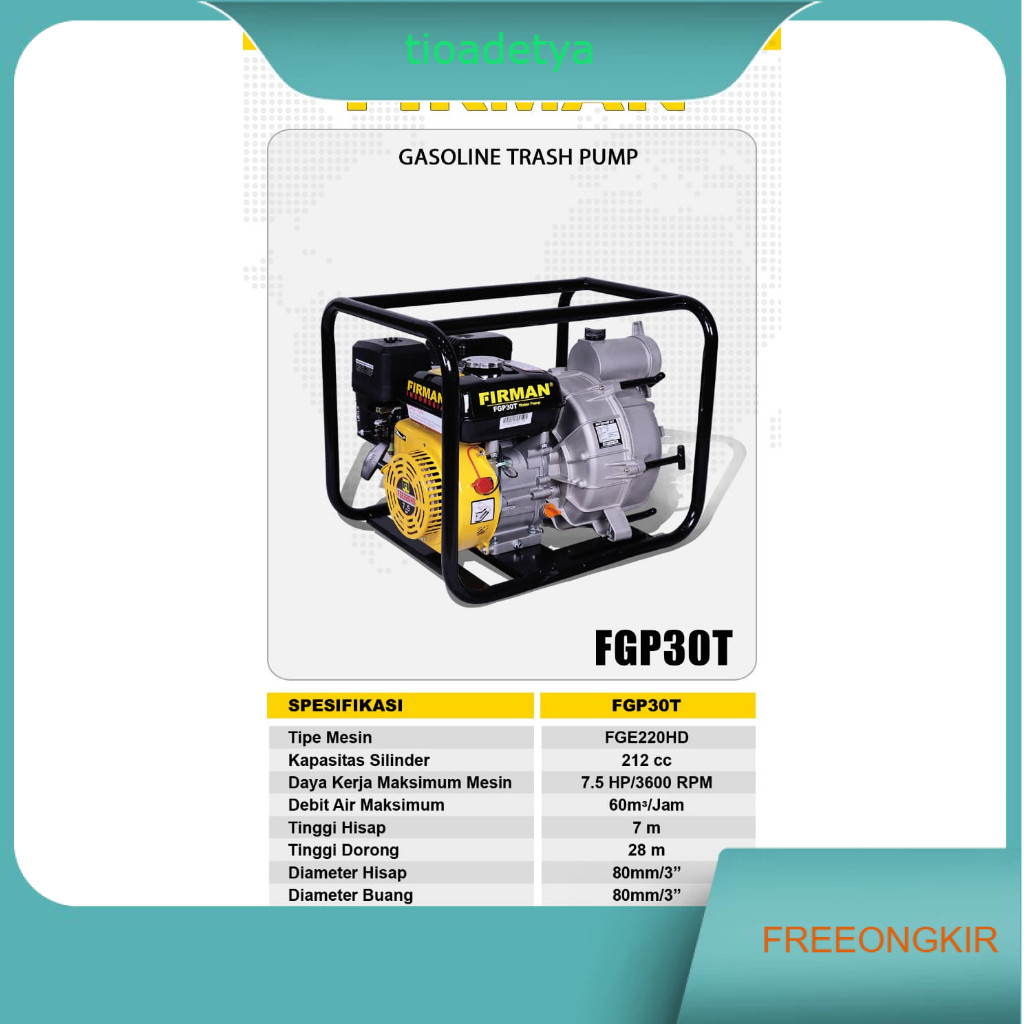 Pompa Air Lumpur Waterpump 3"  FGP30T FIRMAN 4 Tak / Water Pump 3 Inch Pompa Air Kotor Irigrasi Sawa