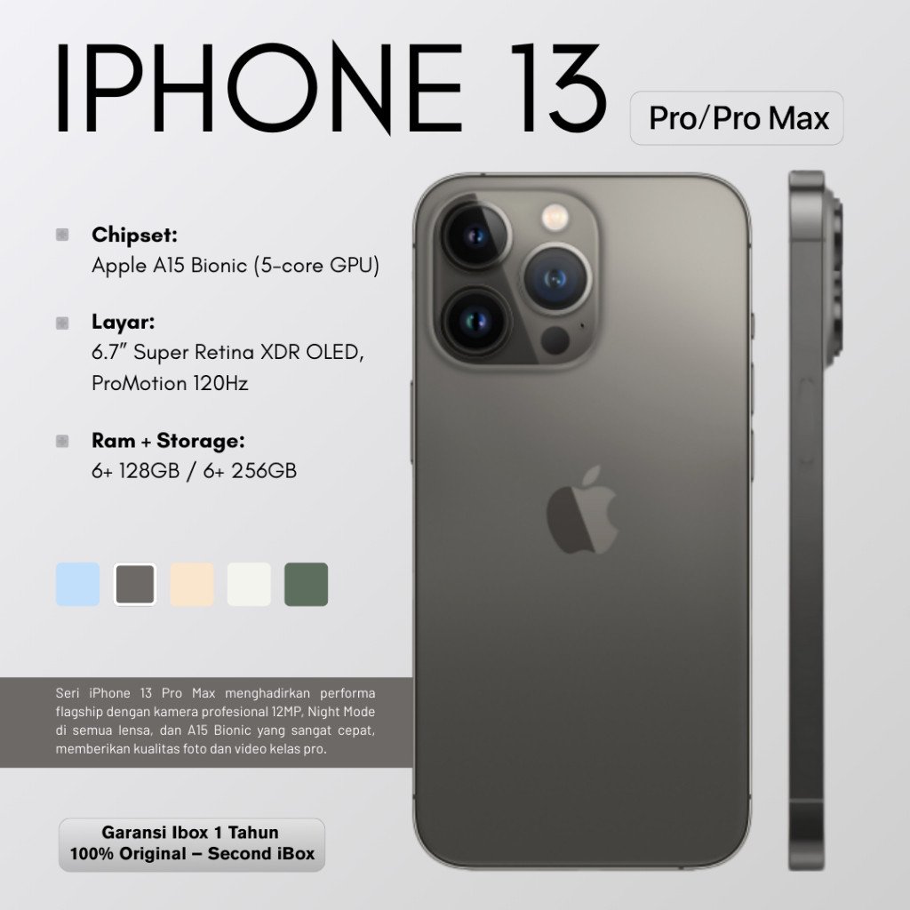 iPhone 13 Pro Max 128/256GB Second ex iBox – Original iBox, BH 100%, Fullset Mulus, IMEI Permanen, G