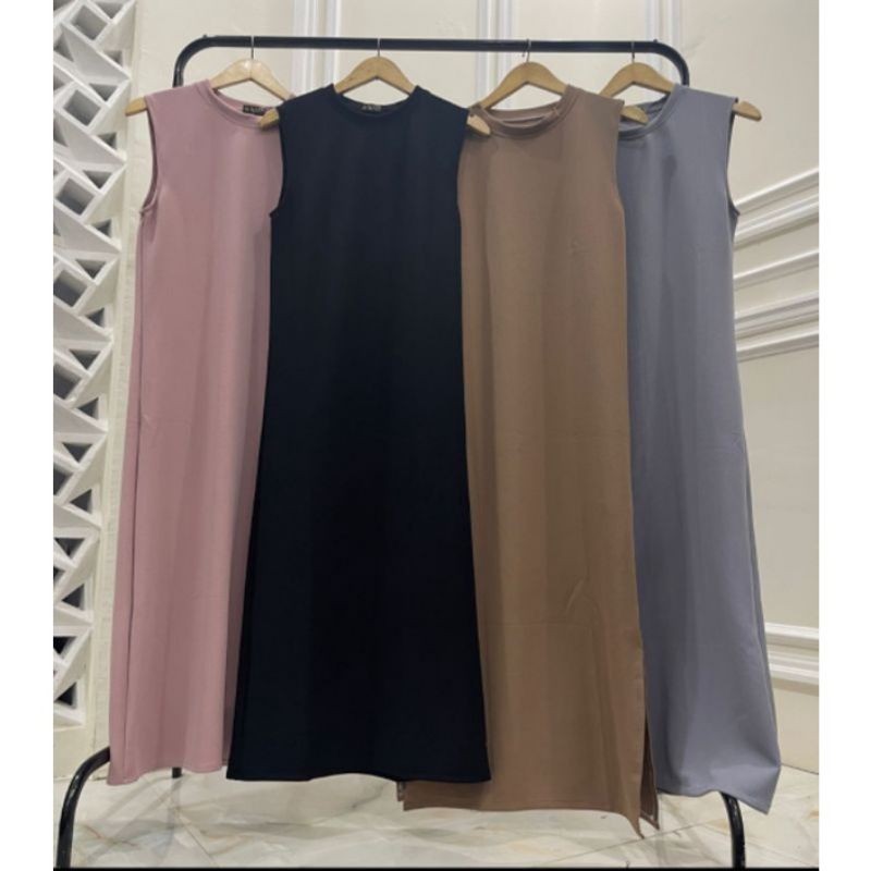 Inner Dress Knit Panjang Tanpa Lengan Wanita Ld ±100 // Inner Dress Polos Tanpa Lengan Bahan Knit