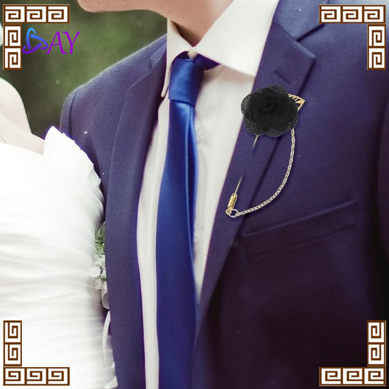 Corsage Bunga Mawar Kain Gaya Korea dengan Rantai Bros Panjang untuk Aksesoris Jas Pria Tuspin Gaun 