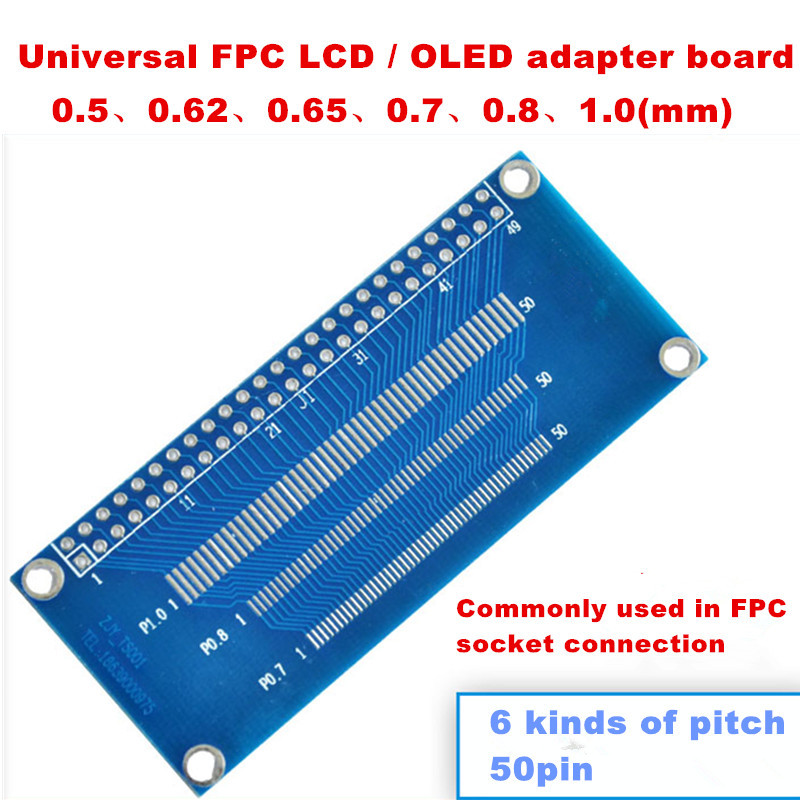 0.5/0.62/0.65/0.7/0.8/1.0mm 50Pin FFC /FPC Socket Adapter Board untuk Modul LCD/OLED Universal FPC L