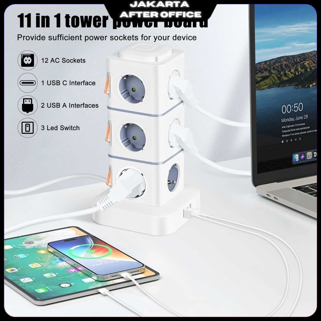 Stop Kontak Power Socket Strip Tower Colokan Listrik 2500W - NN812