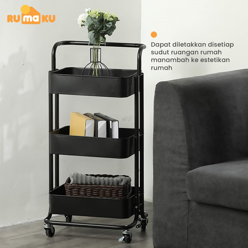 PROMORumaku Rak Troli Susun Dapur Kamar Mandi Rak Sudut Rack Salon Stainless Steel Dengan Roda Doron