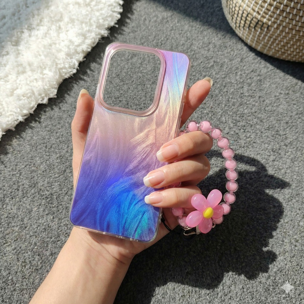 Case + Gantungan Oppo A1K  A3S  A5S  A37  A7  Neo 9 Luxury Shimmering Hologram Full Feather + Tali G