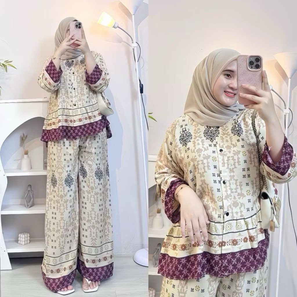 LOWESHOP Setelan Rayon Adem Celana Kulot Busui Set Wanita Terbaru Onset Viral Jumbo
