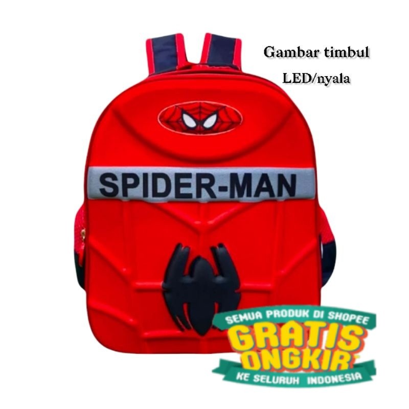 Tas sekolah anak spuderman TK LED/Tas ransel sekolah anak TK LED/Tas anak karakter Spiderman TK/Tas 