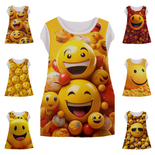 Tunik Anak Emot Smile Dress Animasi 3d Lucu Smile Baju Anak Perempuan Usia 1-12 Tahun - Saranghaesto