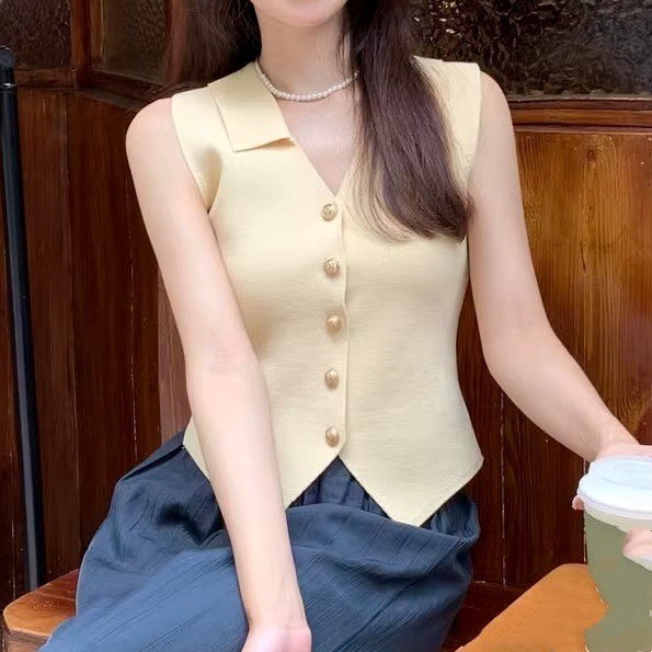 Vest Rompi Atasan Kekinian Untuk Wanita Remaja Dewasa Bahan Rajut Knit Import Dengan Kerah dan Tanpa