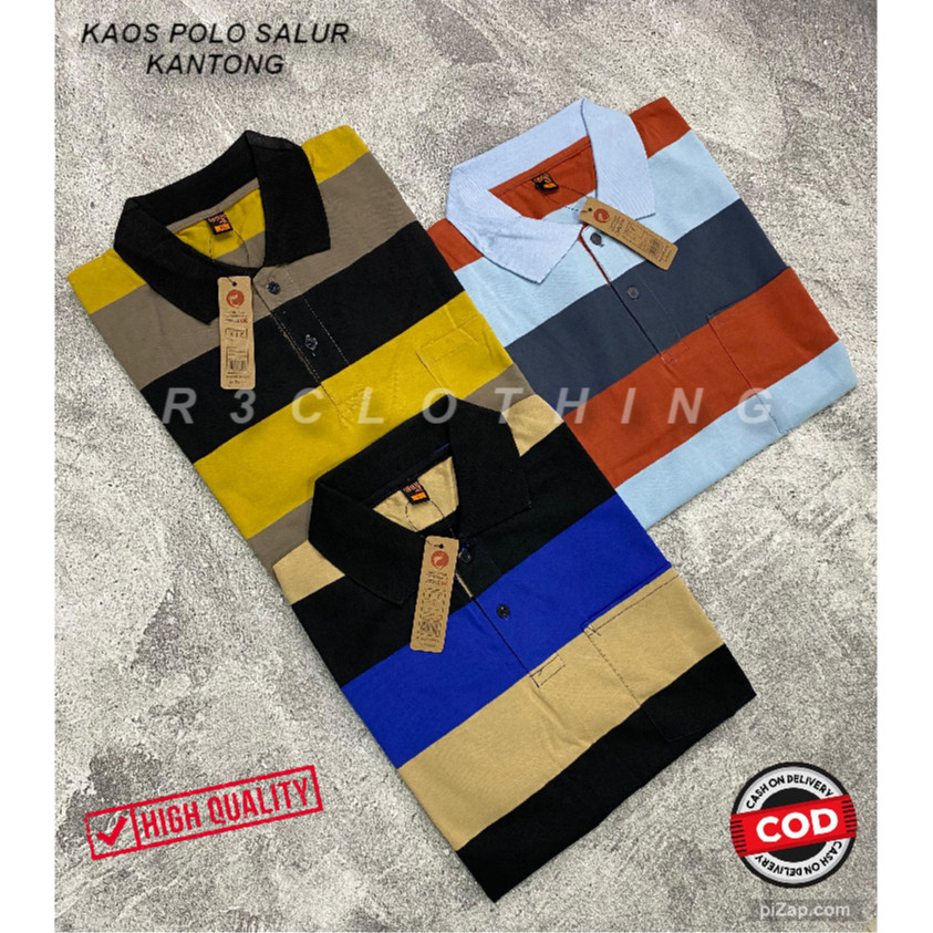 GADINGKU_  KAOS KERAH KANTONG Paket 3 PCS Motif Salur Ukuran L XL XXL Pria Dewasa