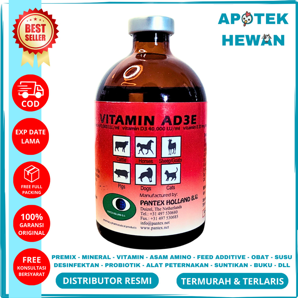 PANTEX VITAMIN AD3E ADE | Mencegah Defisiensi Vitamin AD3E Gangguan Pertumbuhan Reproduksi, dan Peng