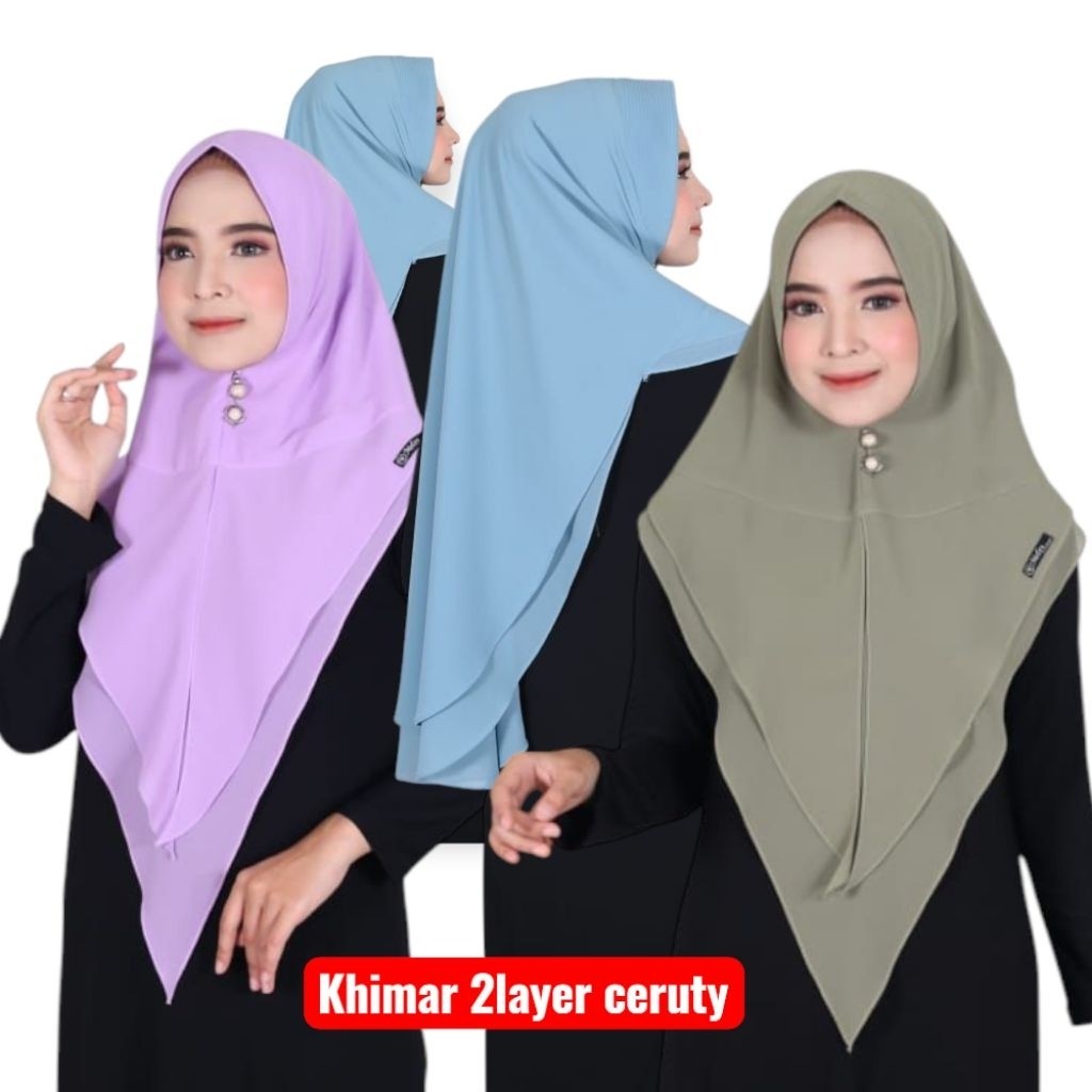 MEMELASHOP Jilbab Ceruty Khimar 2 Layer Syar'i / Bergo Ceruti Premium / Khimar Kerudung ZahranaJilba