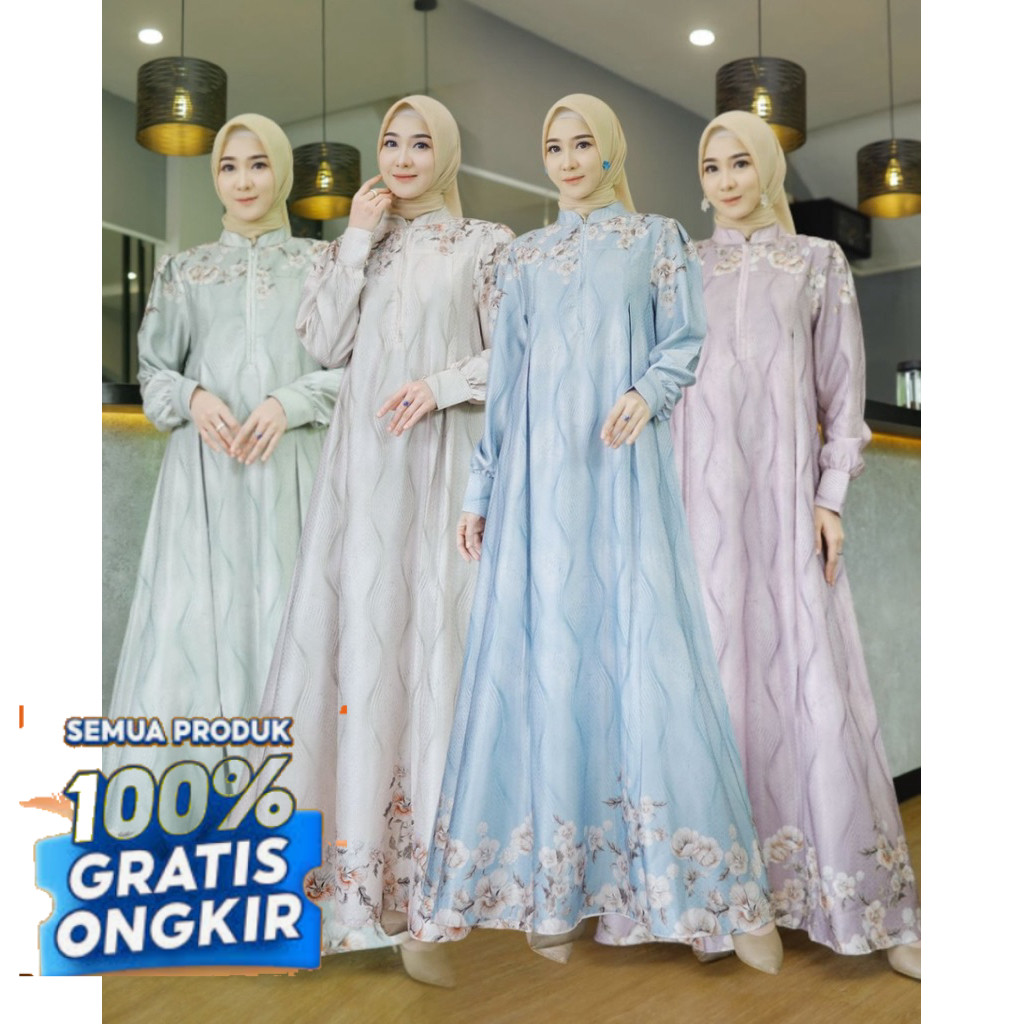 Az Zahra Gamis Dobby Silk Premium Motif Wanita Muslim Terbaru Jumbo dan Busui- pakaian wanita lainny