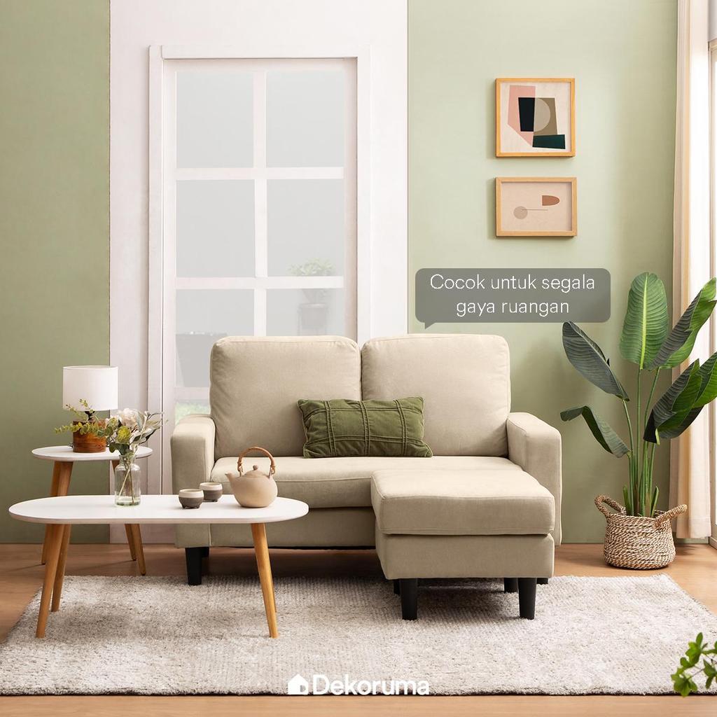 Dekoruma NIRA Sofa L Bahan Kain Tenun / Sofa Sudut 2 Dudukan / Sofa Tamu Minimalis 2 Seater dan Stoo