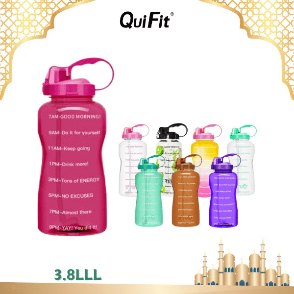 FLASHSALE [GGW] QUIFIT - [3.8LLL] BOTOL AIR MINUM TRITAN MOTIVASI 3.8L DENGAN SEDOTAN PEGANGAN LUAS