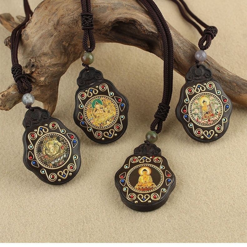 Ebony Zodiac Naturalistik Buddha Thangka Liontin Delapan Kalung Patronus